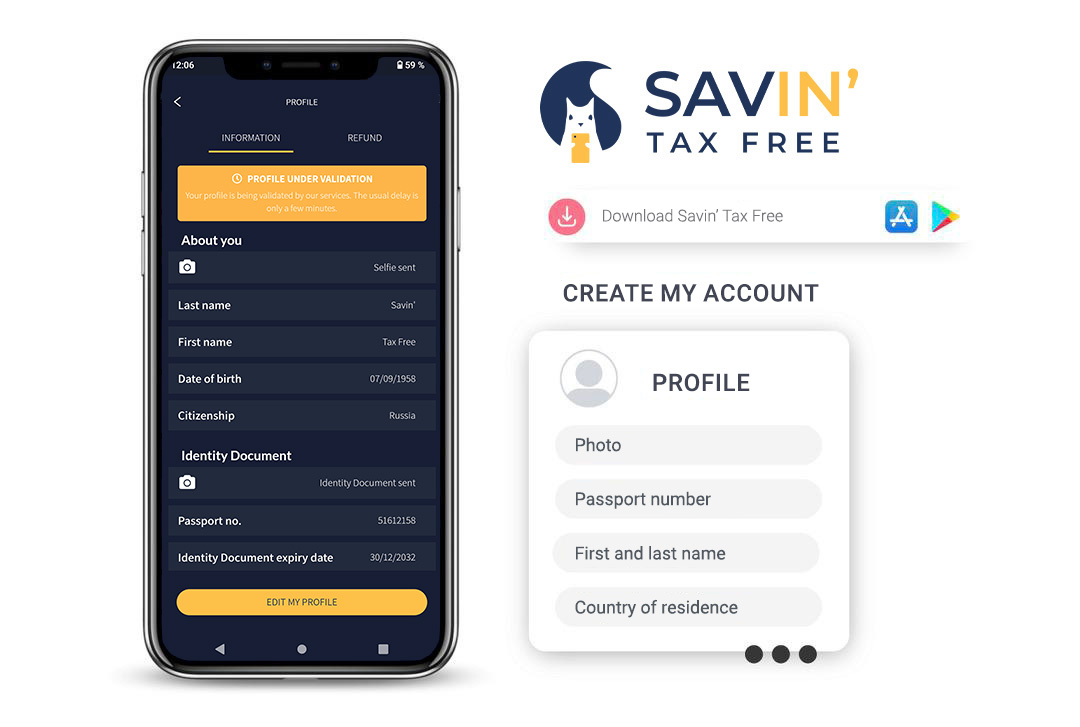 The tax refund mobile app, Savin' Tax Free account creation, reclaim VAT.