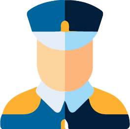 Picto validation de bordereau de détaxe par un douanier portant un uniforme officiel bleu à la frontière française